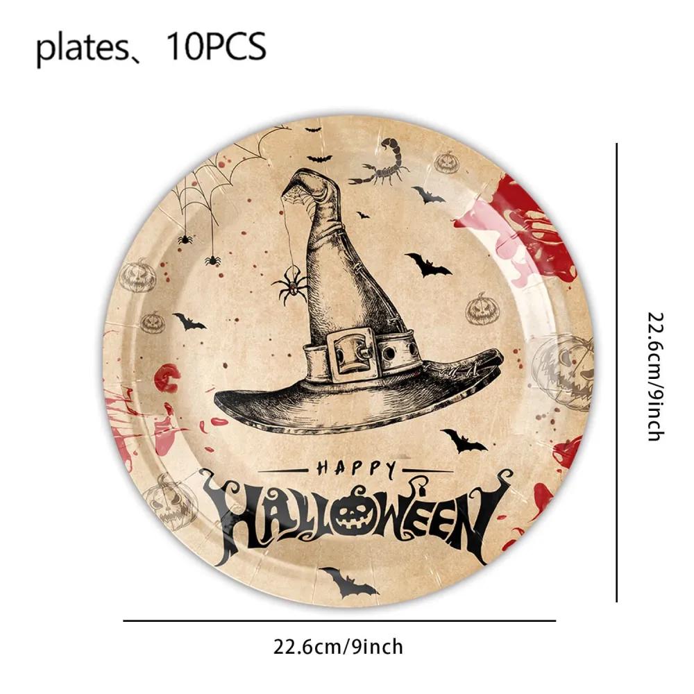 (1set 67pcs) Halloween Retro Ghost Paper Plate Disposable Party Supplies
