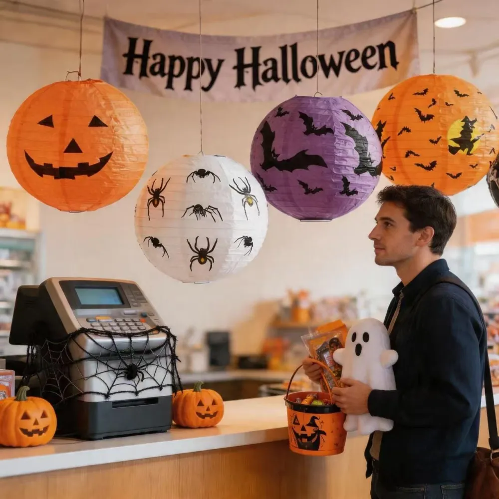 2026 Halloween Pumpkin Paper Lantern Decorations Party Setup（26*26*0.3CM)