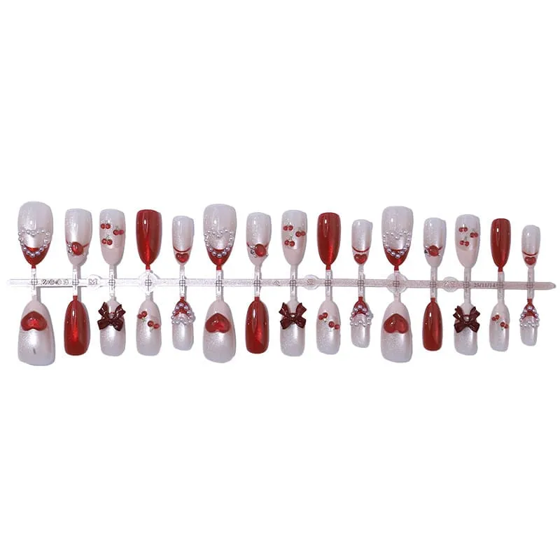 Nailhour 30Pcs Red Medium Almond 3D  Cat Eye Press On Nails
