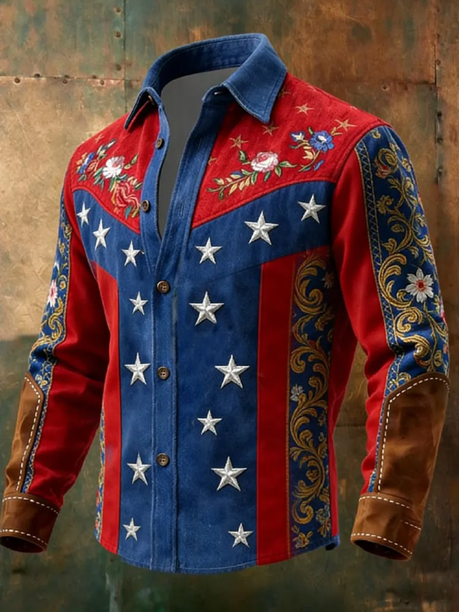 Men's Vintage Distressed Western-Style 250th Anniversary Commemorative Printed Shirt