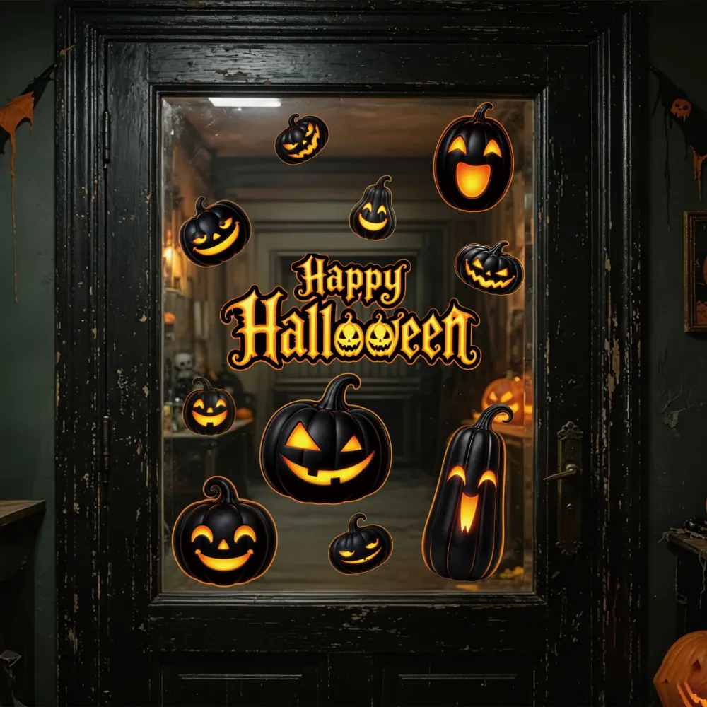 2Pcs Halloween Spooky Pumpkin Static Window Stickers Party Supplies