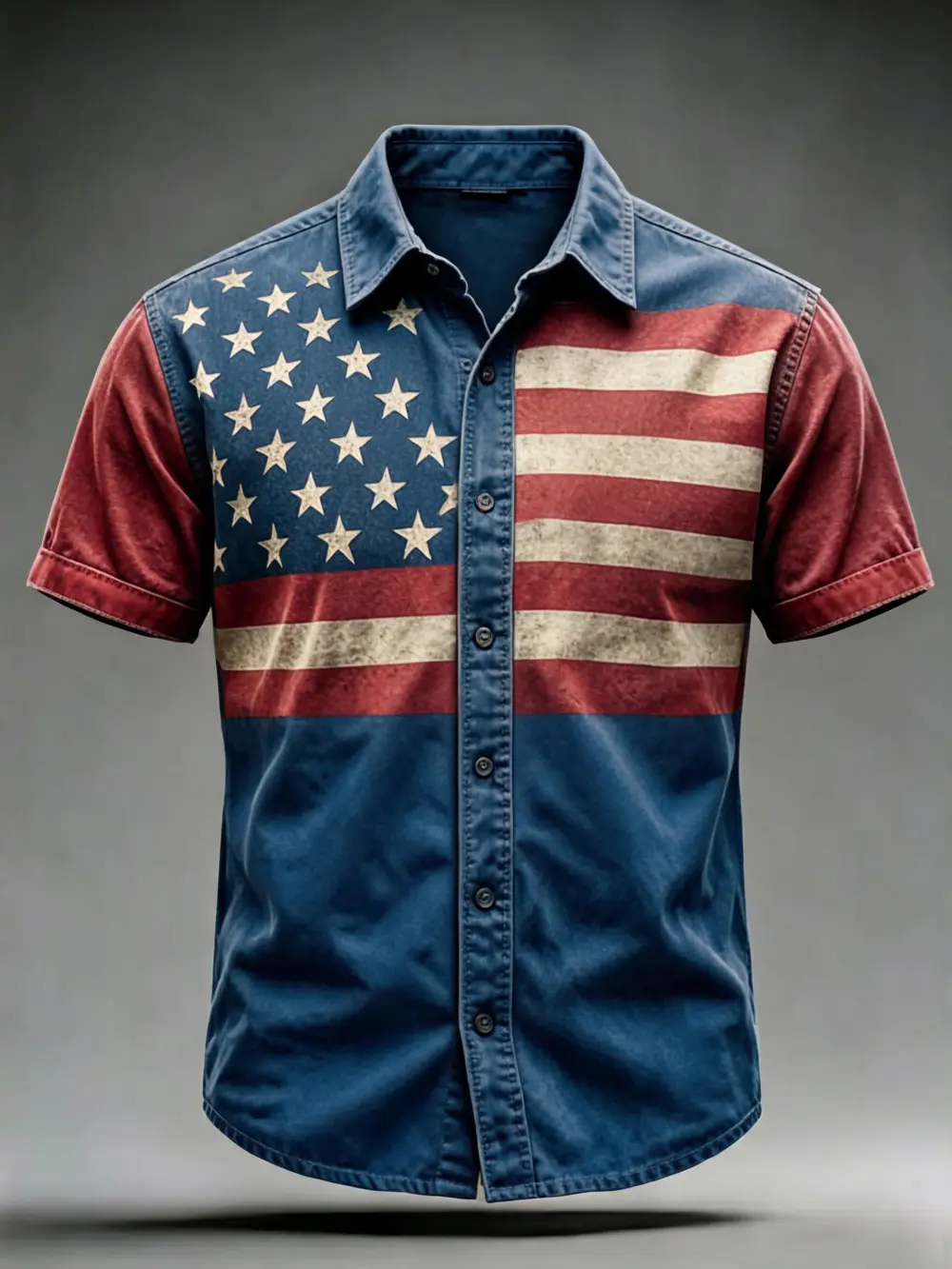 Men'S Retro Flag Design Printed Casual Collar Shirt