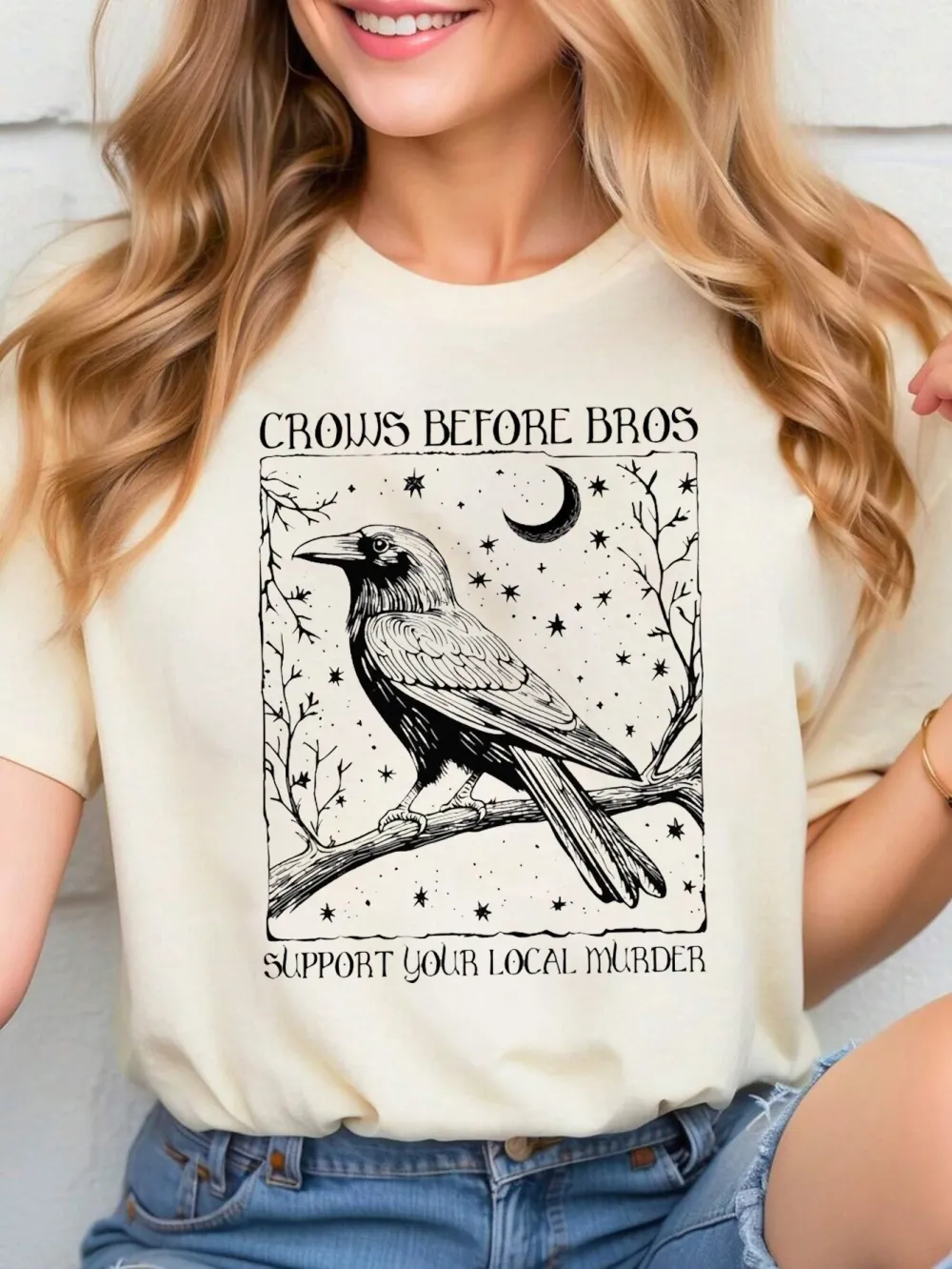 Crows Before Bros Women's fashion Regular Casual Style T-Shirt