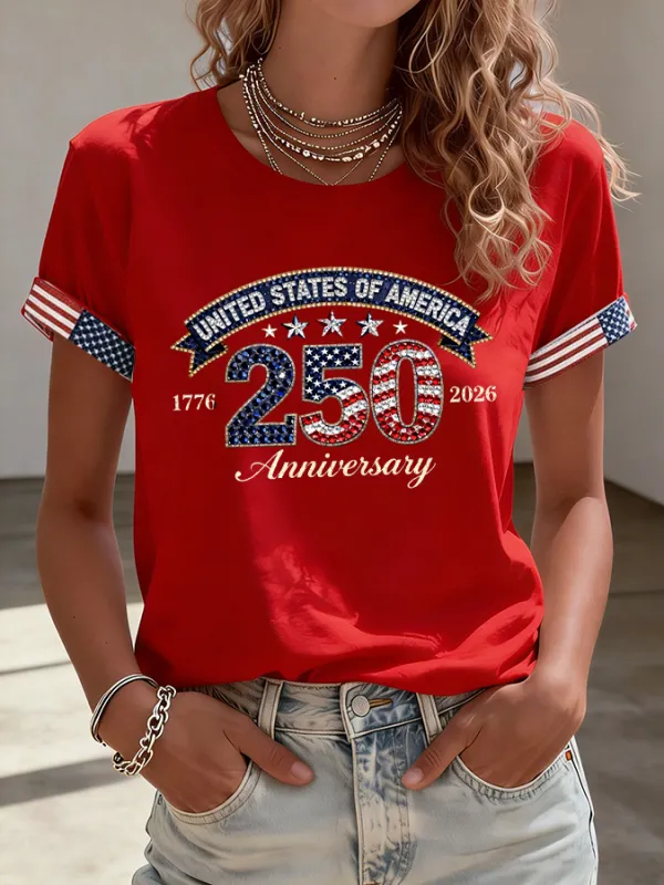 Women's 250 Years Of Freedom Flower Art Print T-shirt