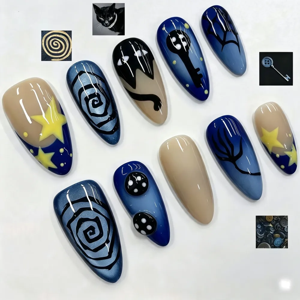Nailhour 30Pcs 3D Medium Almond Halloween French Press On Nails