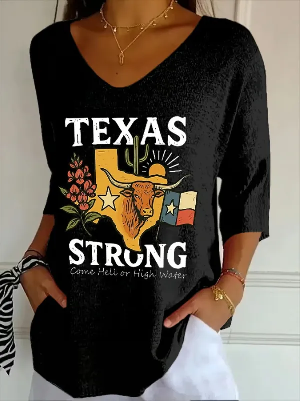 Women's Retro Texas Strong Print Top