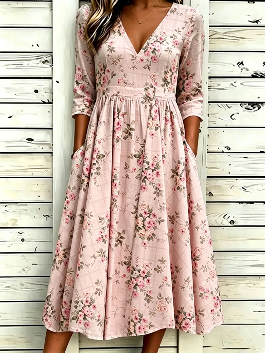 Women'S Cotton And Linen Casual Printed Dress