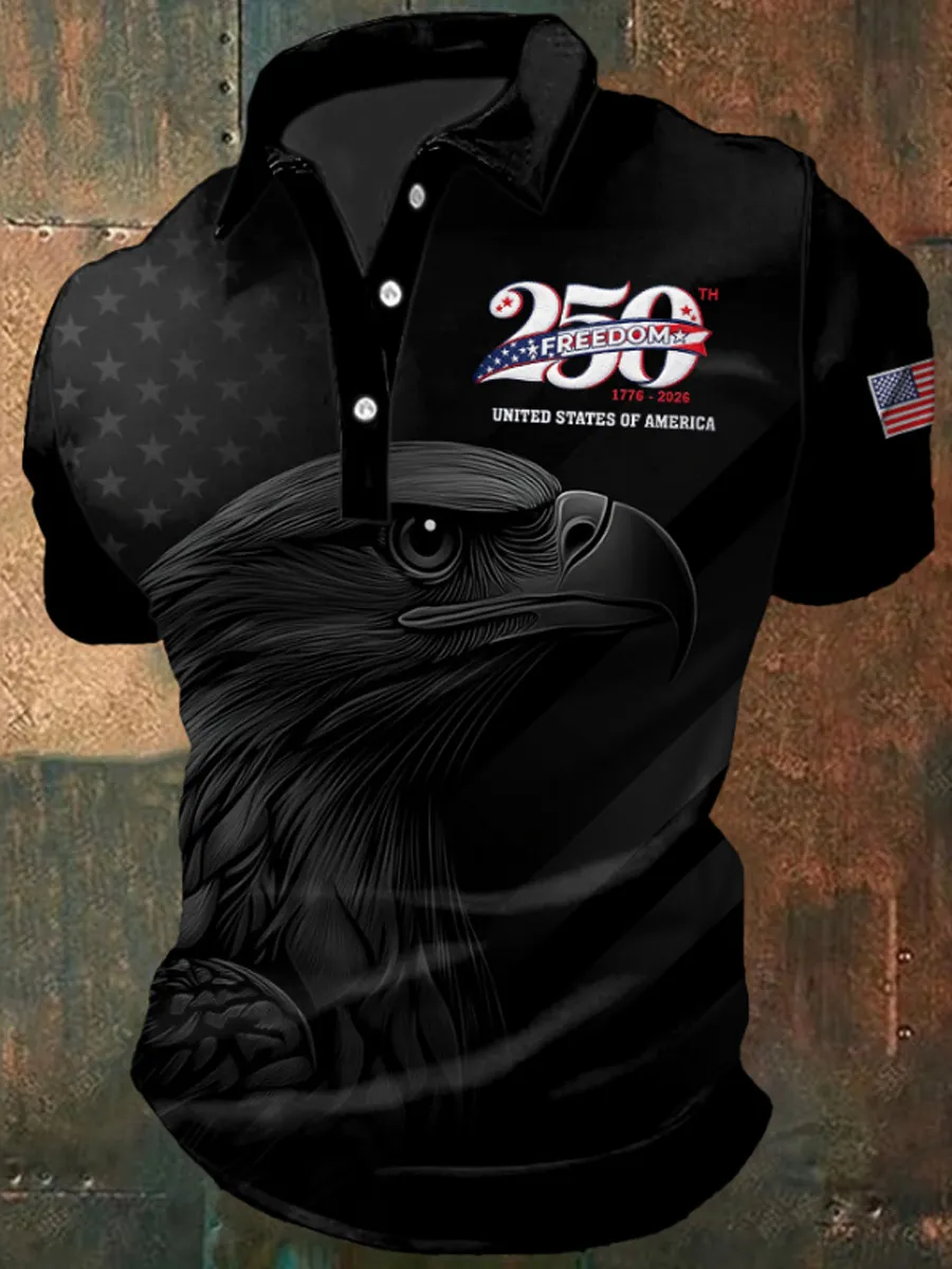 Men's Casual 250th Anniversary Independence Day Flag Printed Polo Shirt