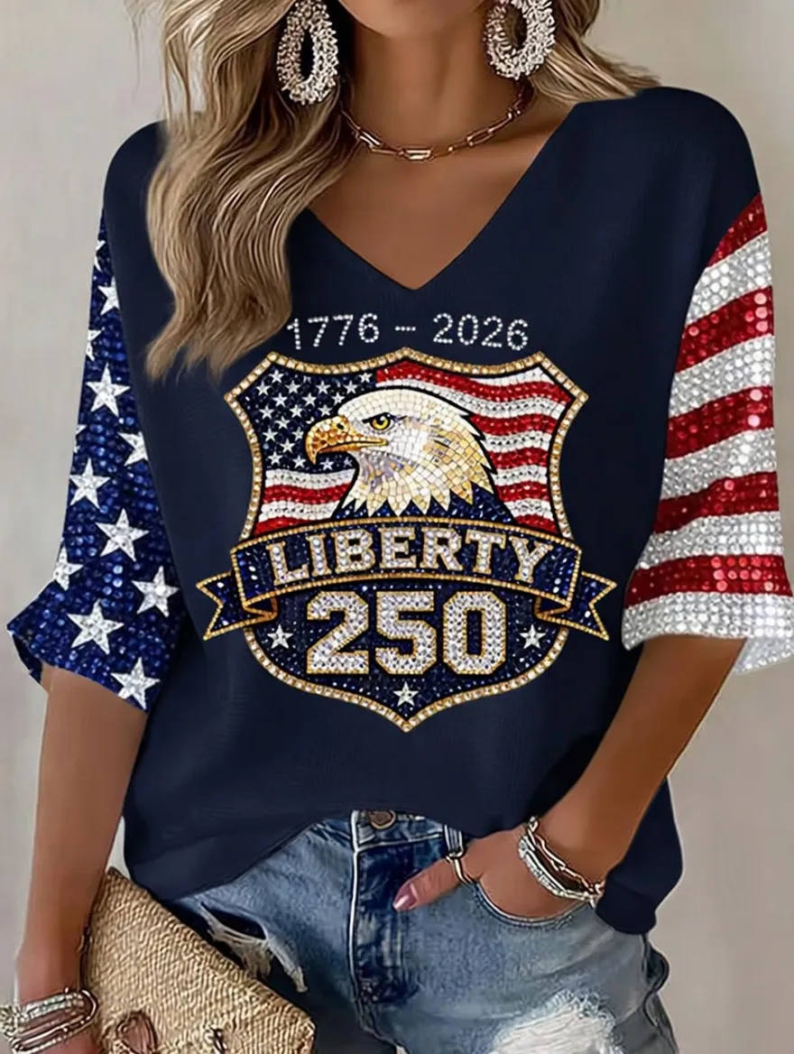 Women's 250th Anniversary Of The United States Printed V-Neck Top