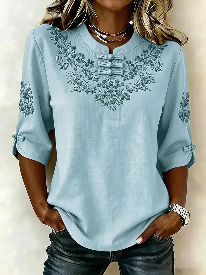 Women'S Floral Art Printed Casual Top
