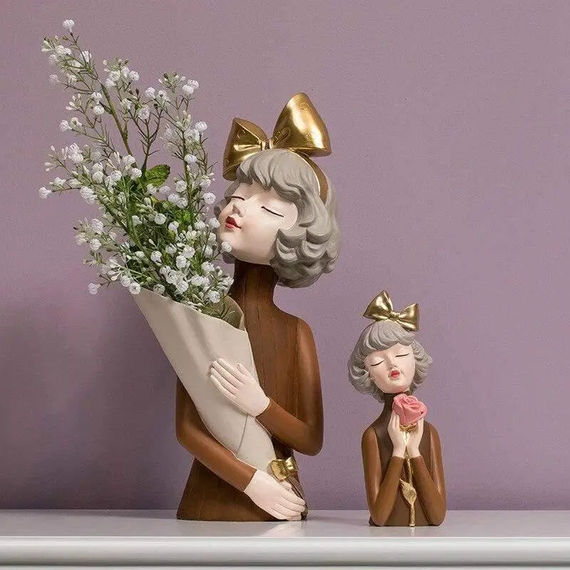Bow Girl With Rose Sculpture