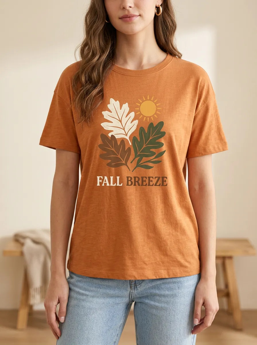 Sun Leaves Printed Women's Graphic T-Shirt