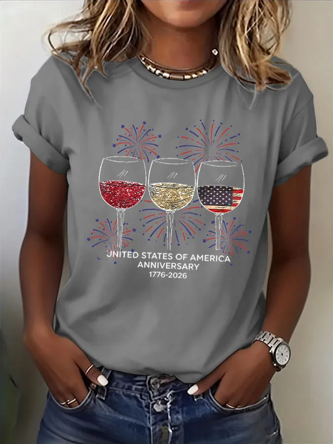 Women'S American Independence Day 250Th Anniversary Printed Round Neck Short Sleeve T-Shirt