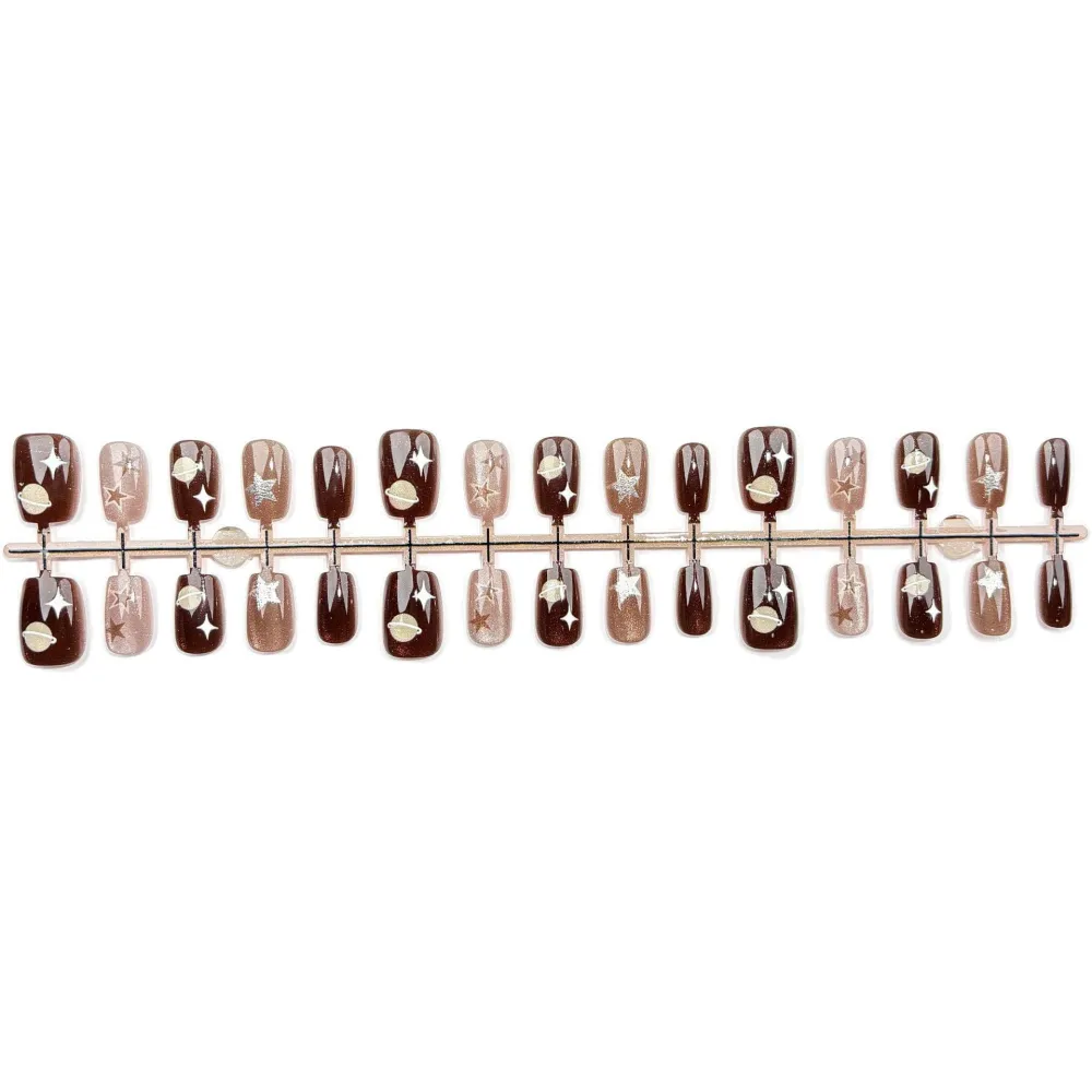 Nailhour 30Pcs Autumn/Winter Brown Medium Square French Press On Nails