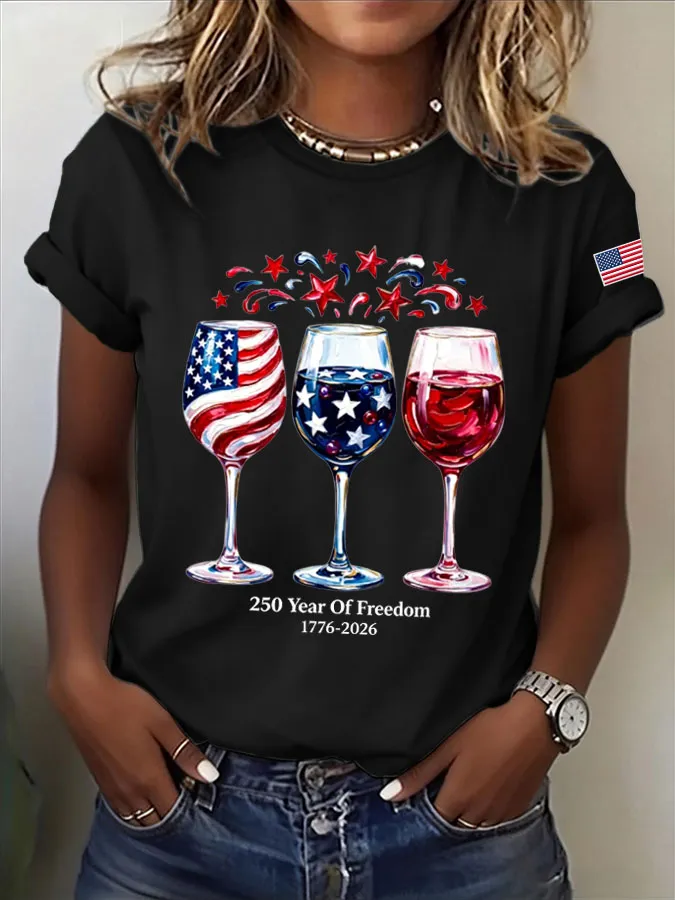 Women'S  America Flag Printed Casual T-Shirt