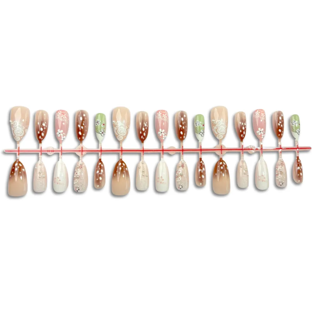 Nailhour 30Pcs Early Autumn Deer Medium Almond Vintage Press On Nails