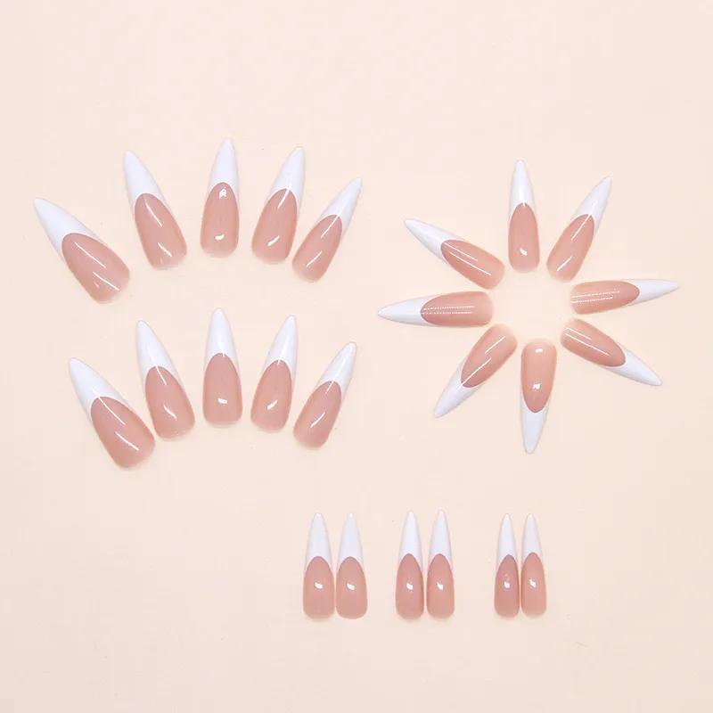 Nailhour Nude Minimalist 24Pcs Stiletto Long French Press On Nails