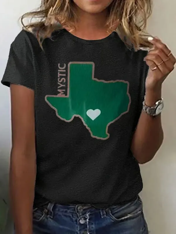 Women's Retro Mystic Green Texas Print T-Shirt