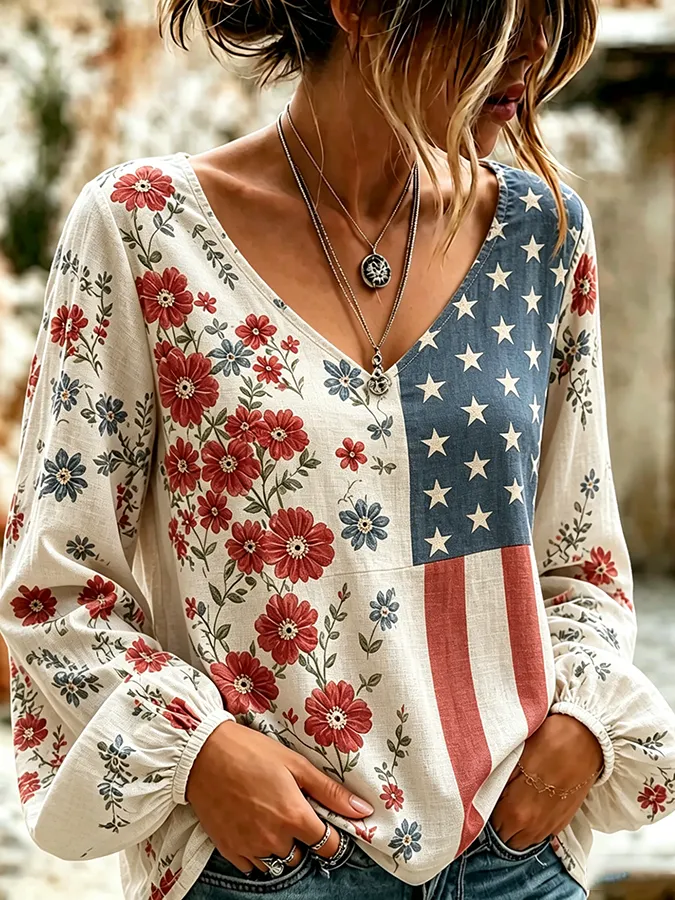Women's floral print V-neck top