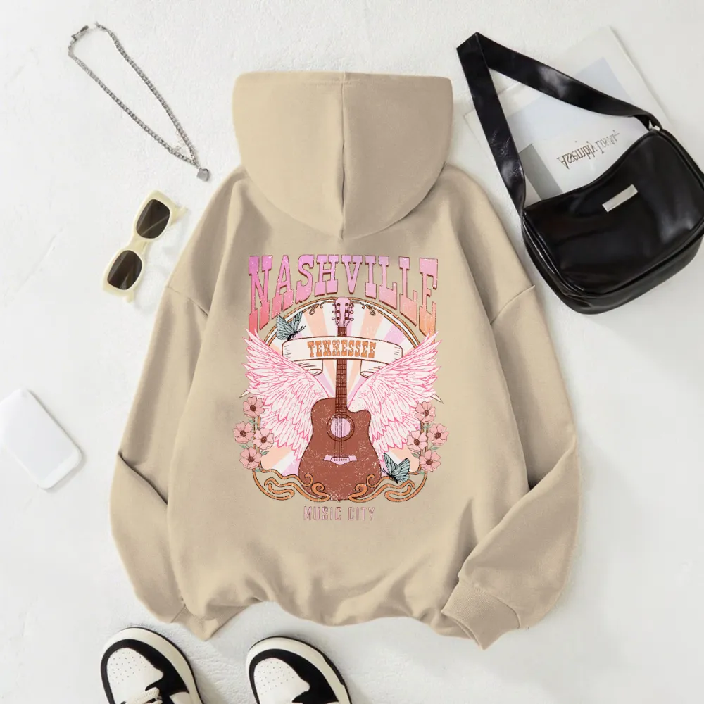 Guitars Pink Wings Printed Casual Versatile Hoodies