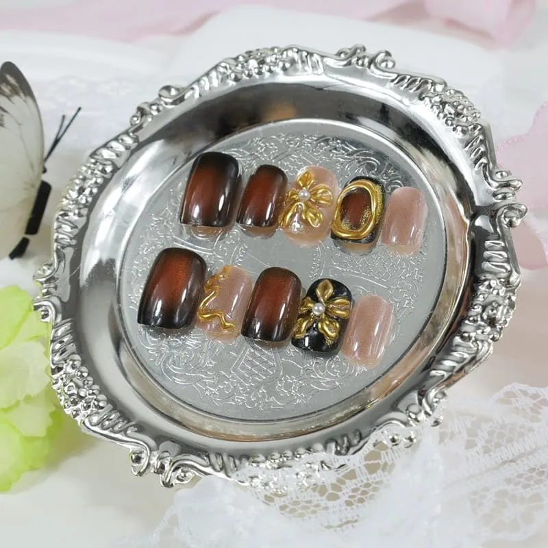Nailhour 24Pcs Gilded 3D Short Square French Press On Nails