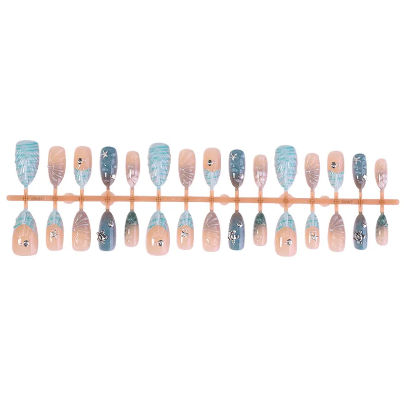 Nailhour 30Pcs 3D Seashell Starfish Medium Almond Press On Nails