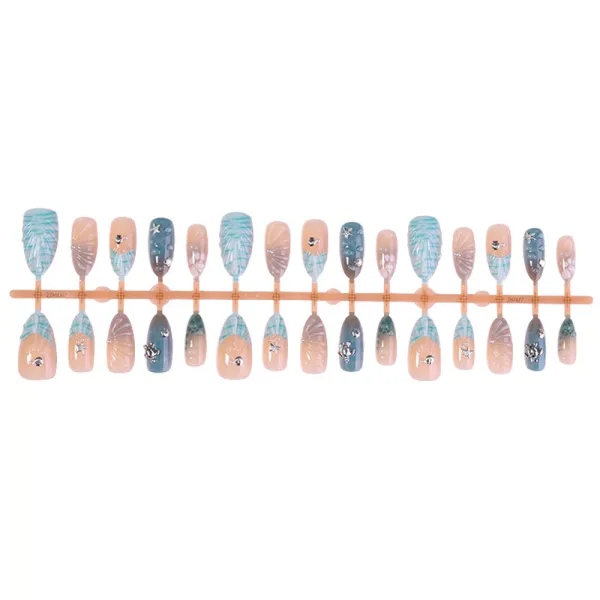 Nailhour 30Pcs 3D Seashell Starfish Medium Almond Press On Nails