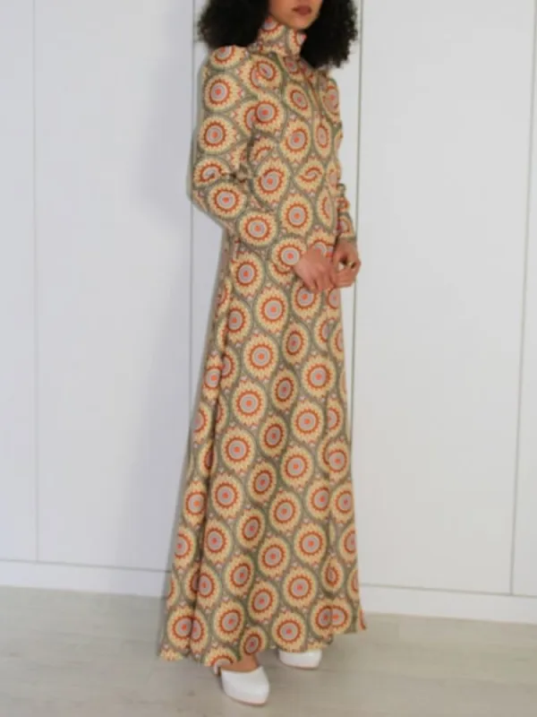 Geometric Print Turtleneck Maxi Dress