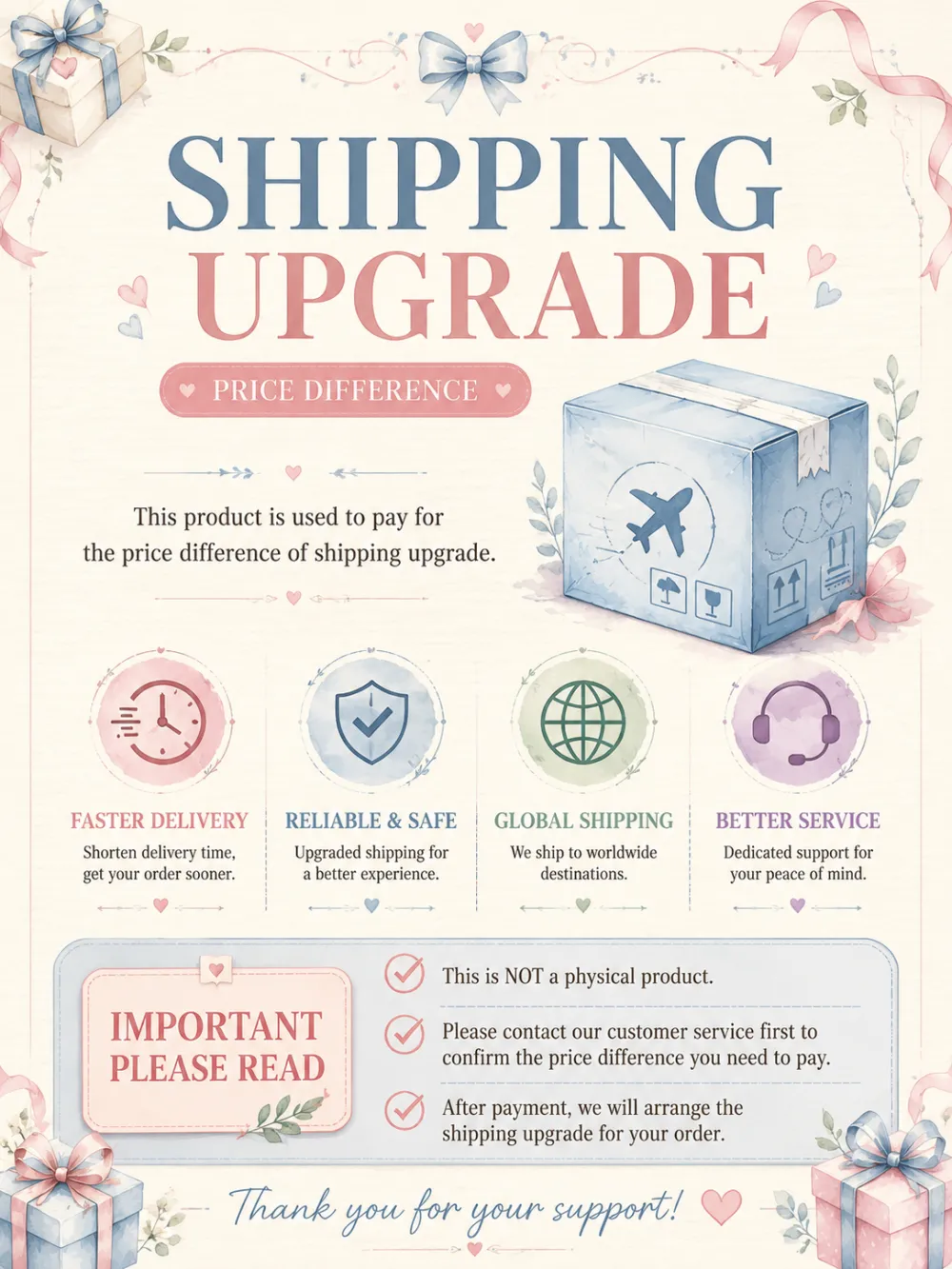 Shipping Upgrade – Price Difference | Expedited Delivery Surcharge Add-On