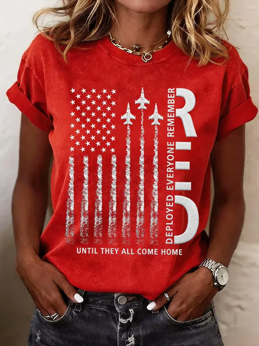 Women'S Casual Round Neck Patriot Red Friday Print T-Shirt