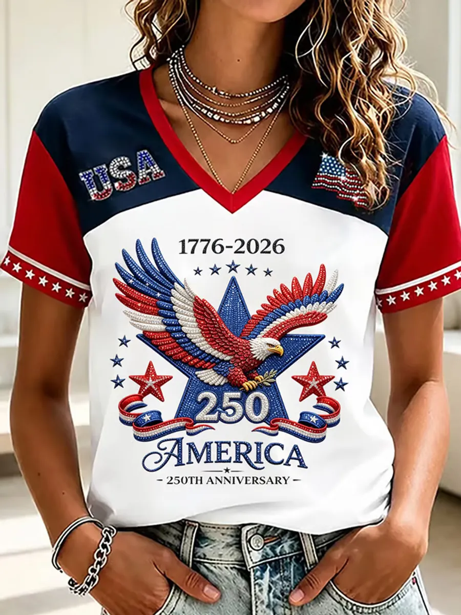 Women's Casual USA 250th Celebration Print Short Sleeve T-shirt