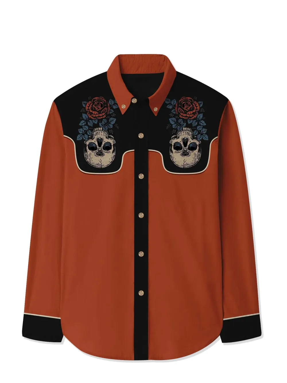 Halloween Skull Flowers - 100% Cotton Long Sleeves Shirt