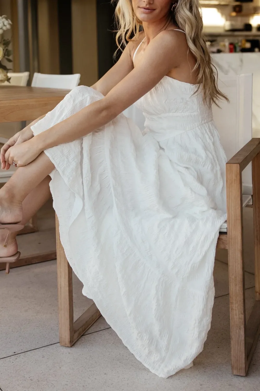 Simple Solid Color Flowing High Waist Dress