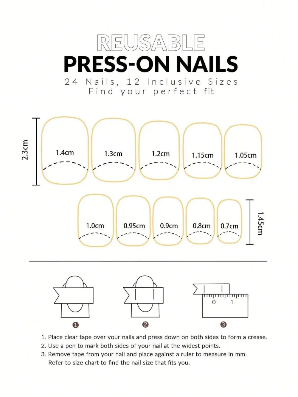 Nailhour 24Pcs Gilded French Medium Square Press On Nails