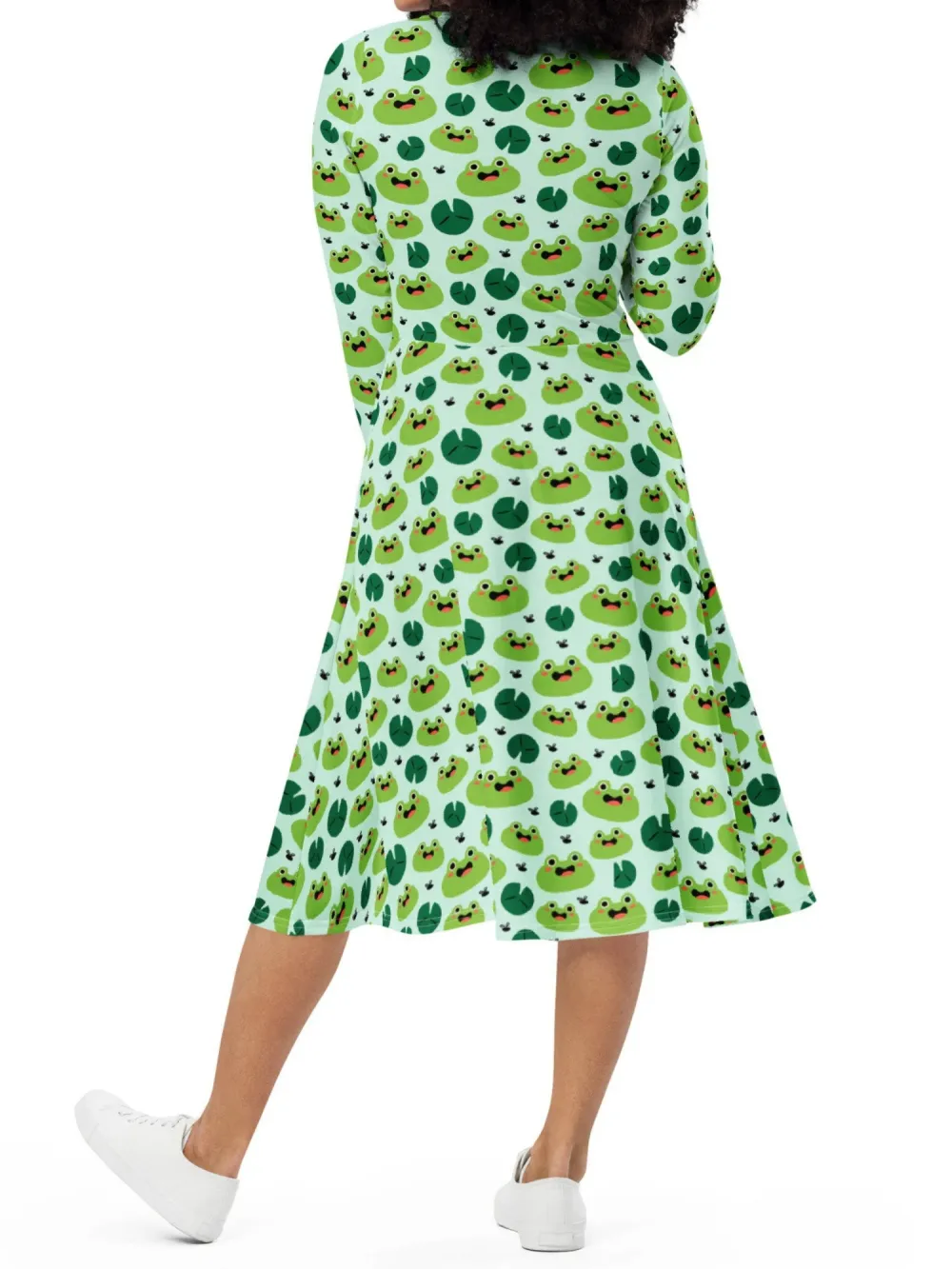 Frog Print Casual Dress with Pockets