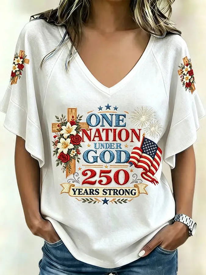 Women'S One Nation Under God Printed Casual Top