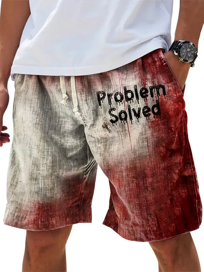 Men's Bloody Problem Solved Printed Shorts With Pockets