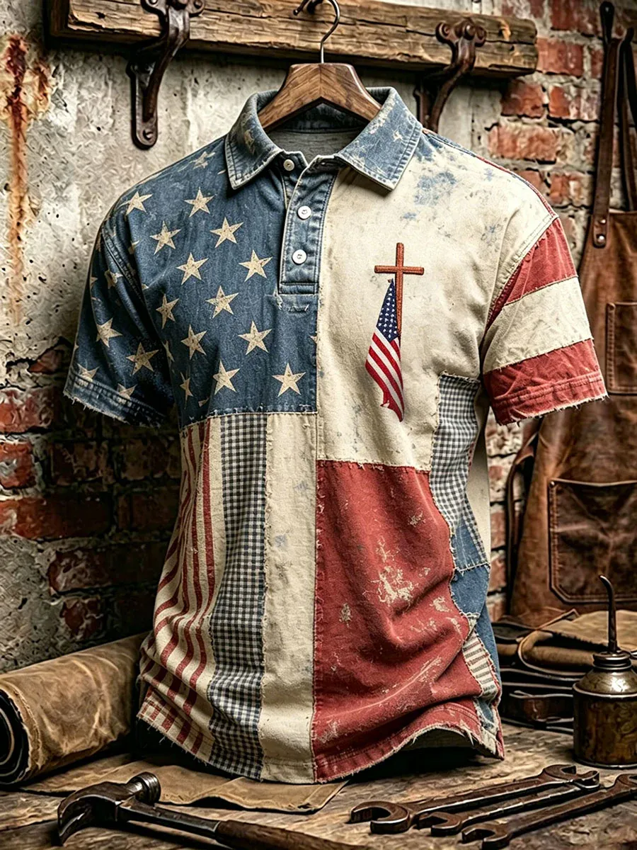 Men'S Casual American 250Th Anniversary Founding Patchwork Personalized Printed Polo Shirt