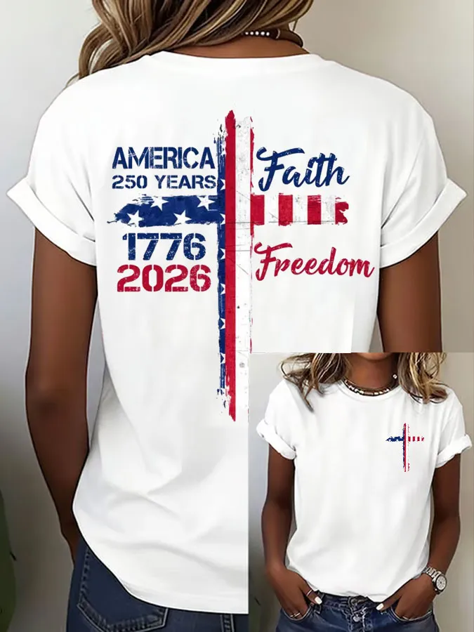 Women'S Flag Cross Printed Casual T-Shirt