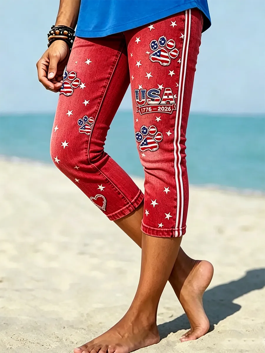 Women's Retro Independence Day Flag Printed Leggings