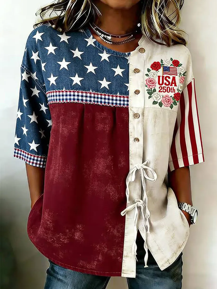 Women'S 250Th Anniversary Print Half Sleeve Casual Blouse
