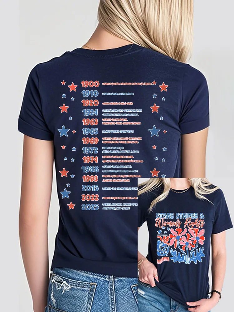 Woman'S Stars Stripes And Women'S Rights Crew Neck Short Sleeve T-Shirt