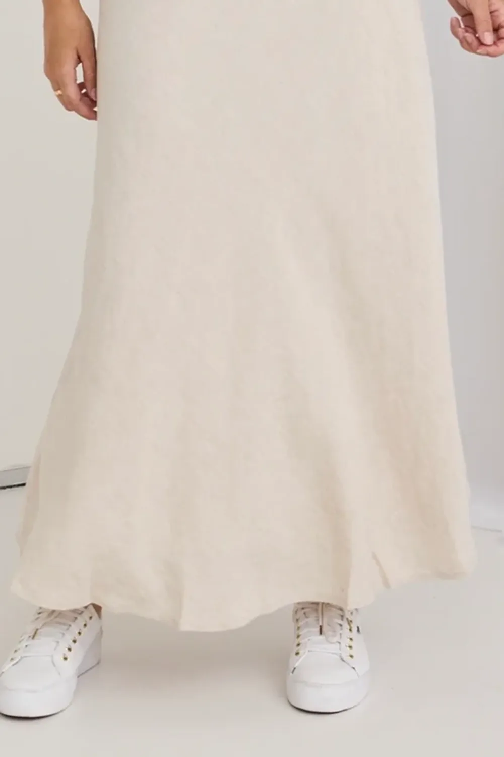 Natural Linen Bias Cut Maxi Skirt