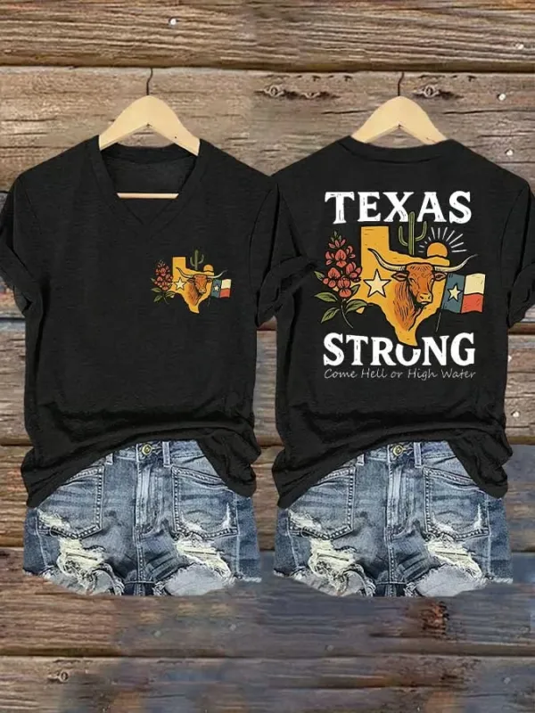 Women's Retro Texas Strong Come Hell Or High Water Print T-Shirt