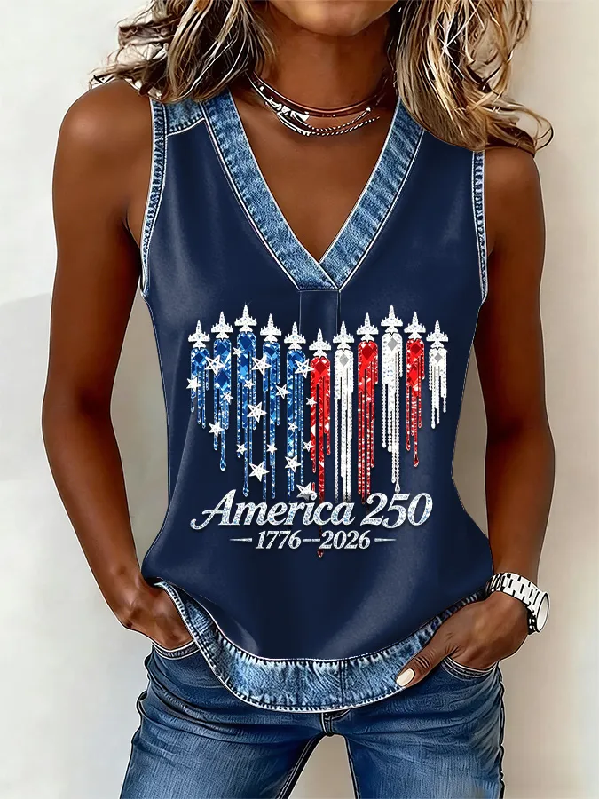 Women's America Flag  Print Sleeveless Top