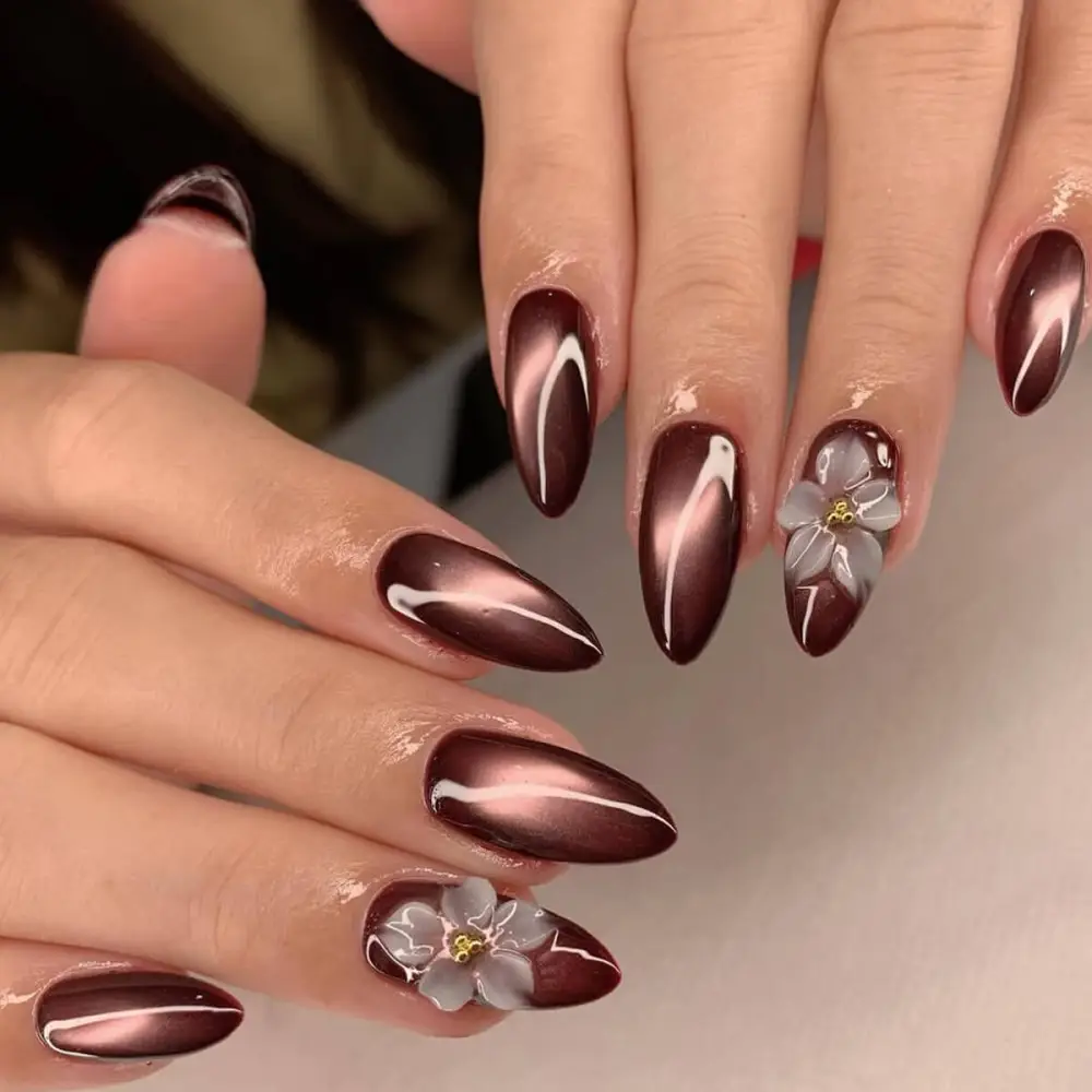 Nailhour 24Pcs Cat Eye 3D Resin Medium Almond Press On Nails