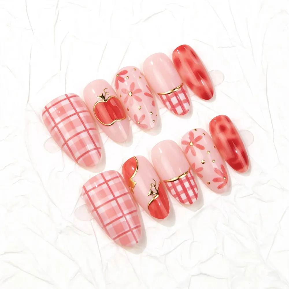 Nailhour 30Pcs Sweet Pumpkin 3D Medium Almond French Press On Nails
