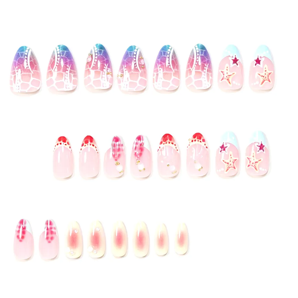 Nailhour 24Pcs 3D Resin Jellyfish Pearl Summer Ocean Press On Nails