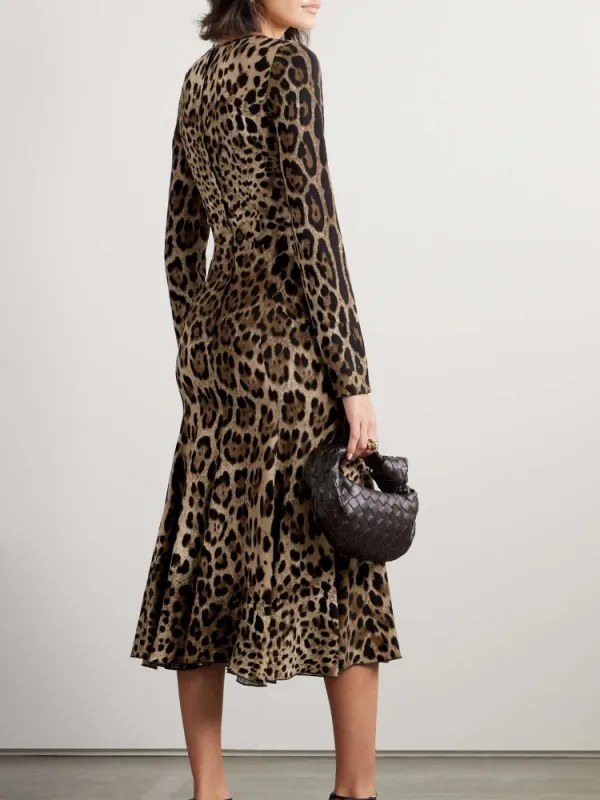 Leopard Long Sleeve Casual Dress