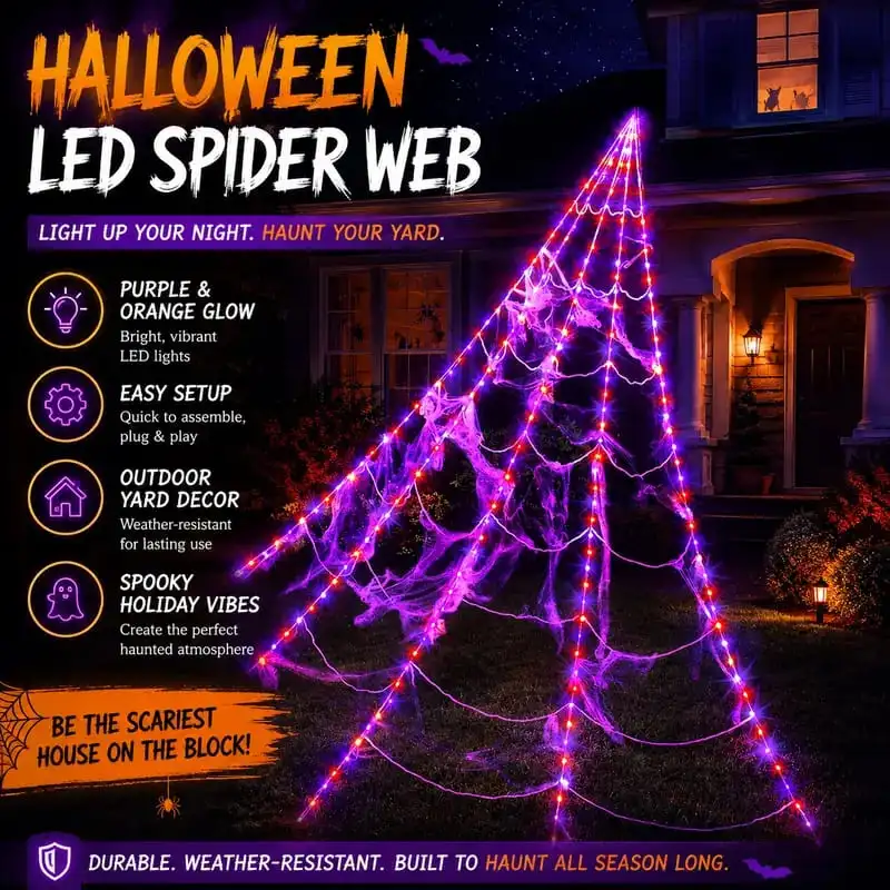Glowing Spider Web LED Lights Halloween Aesthetic Spooky Lights For Outdoor Lawn Porch Garden